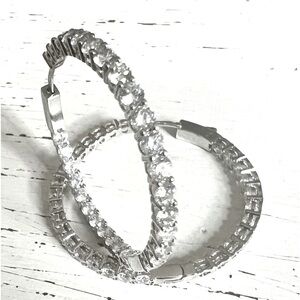 NIB STUNNING CZ Silver Hoop Earrings